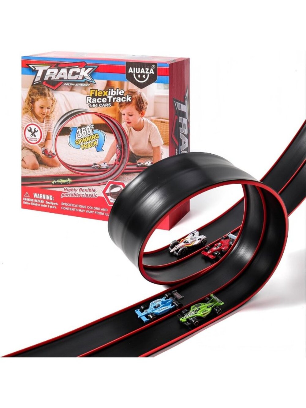 AIUAZA 15 Ft Flexible Race Track Toys for Kids 3+, Flex Tracks Starter Set with